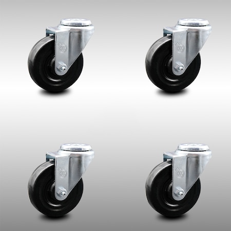 Service Caster 4 Inch SS Hard Rubber Wheel Swivel Bolt Hole Caster Set SCC-SSBH20S414-HRS-4